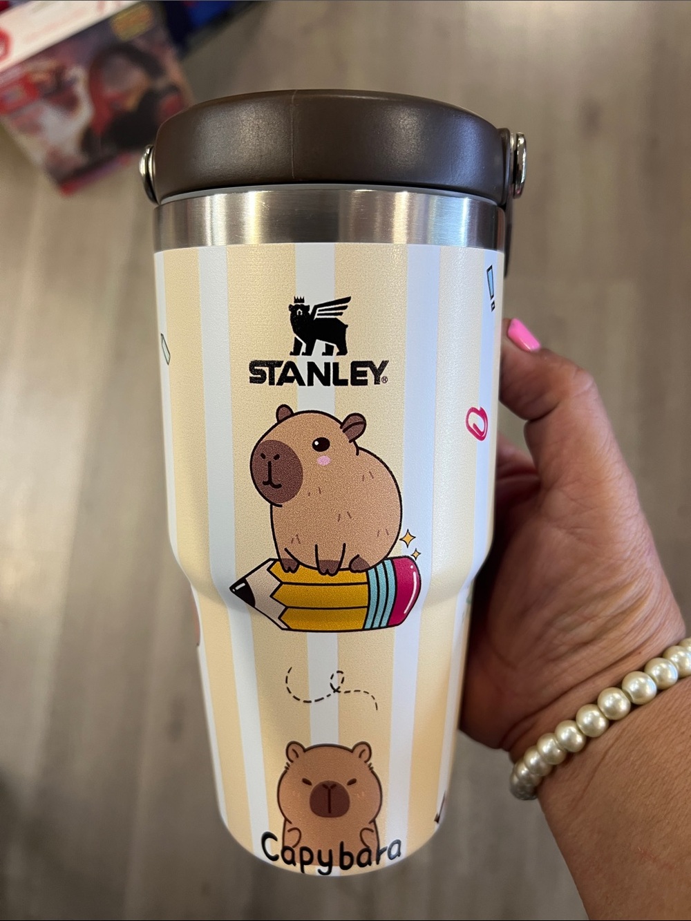 Stanley Kids Cream & Brown Capybara Tumbler with Pencil Graphic